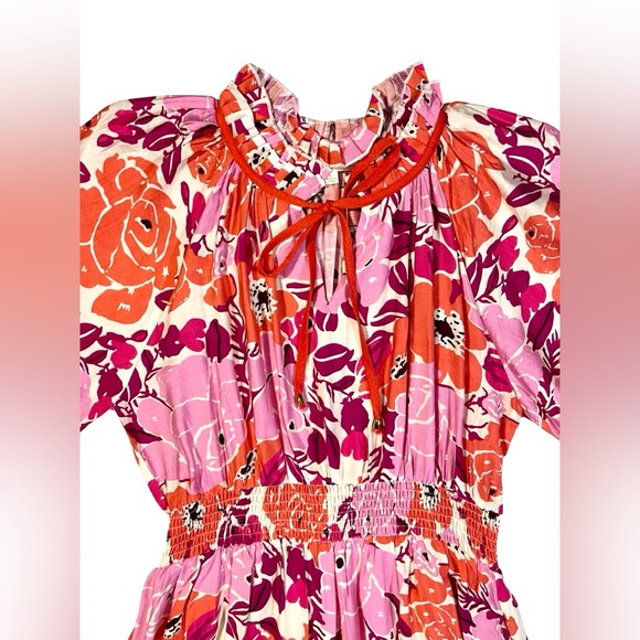 NWT Entro Floral Smocked Tiered Boho Maxi Dress 3/4 Sleeve Size Large - Picture 4 of 7